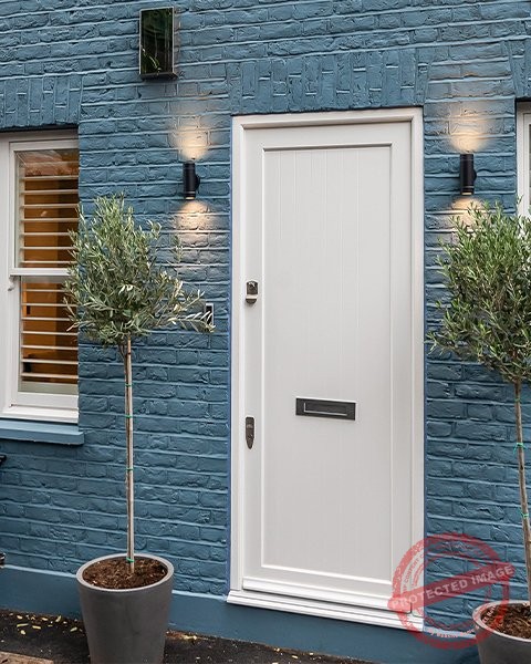 white entrance doors